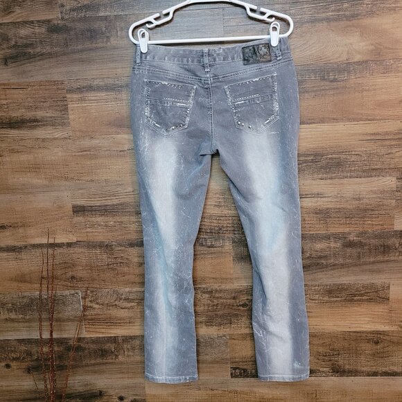 Ariya Jeans Size 12 Low Rise Skinny Gray Wash Ripped Distressed Stretch Denim - Picture 2 of 10